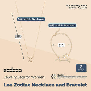 Leo Zodiac Necklace and Bracelet, Astrology Jewelry Set for Women (2 Pieces)
