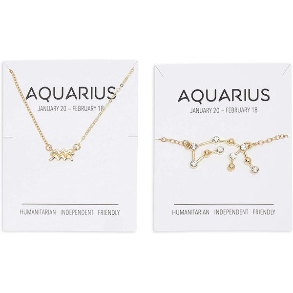 Aquarius Zodiac Necklace and Bracelet, Astrology Jewelry Sets for Women