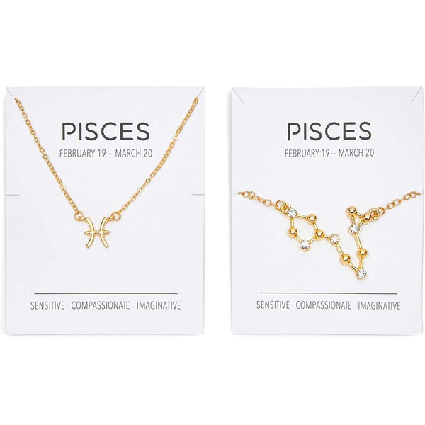 Pisces Zodiac Necklace and Bracelet, Astrology Jewelry Set for Women (2 Pieces)