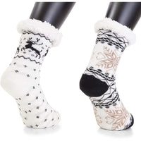 Sherpa Lined Christmas Slipper Socks for Women, Anti-Slip Sole (US Size 6-8, 2 Pairs)