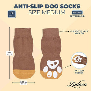 Zodaca Anti-Slip Dog Socks for Medium Dogs, Paw Protection (4 Pairs)