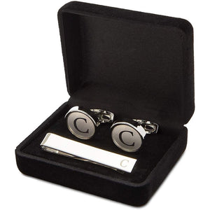 Men’s Initial Cufflinks and Tie Clip Set with Gift Box, Letter C (3 Pieces)