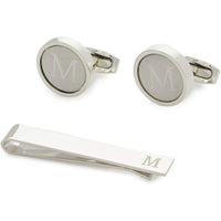 Men’s Initial Cufflinks and Tie Clips Set with Gift Box, Letter M (3 Pieces)