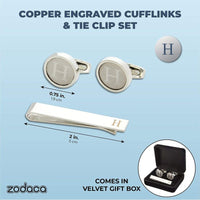 Men’s Initial Cufflinks and Tie Clips Set with Gift Box, Letter H (3 Pieces)