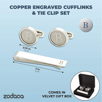 Men’s Initial Cufflinks and Tie Clips Set with Gift Box, Letter B (3 Pieces)