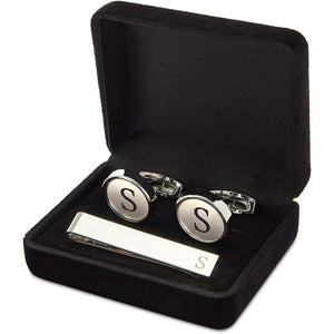Men’s Initial Cufflinks and Tie Clips Set with Gift Box, Letter S (3 Pieces)