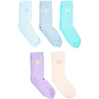 Butterfly Crew Socks for Women and Girls (5 Colors, One Size, 5 Pairs)