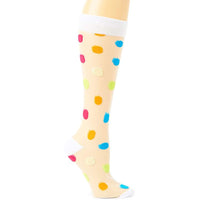 Sheer Knee High Socks for Women, Rainbow Polka Dots (One Size, 2 Pairs)