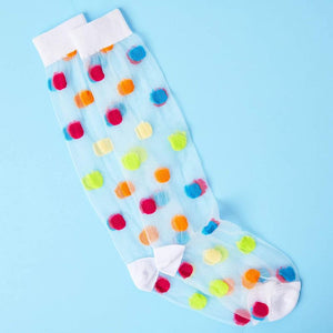 Sheer Knee High Socks for Women, Rainbow Polka Dots (One Size, 2 Pairs)