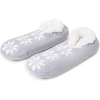 Faux Fur Snowflake Slipper Socks for Women and Men (Large, 2 Pairs)