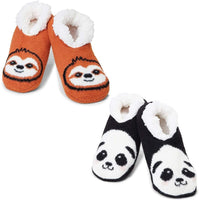 Faux Fur Lined Sloth and Panda Slipper Socks (2 Pairs, Size Large)
