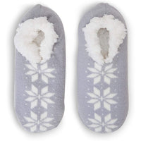 Sherpa Slipper Socks with Fair Isle Christmas Snowflakes, Non-Slip (Women's US 8, 2 Pairs)