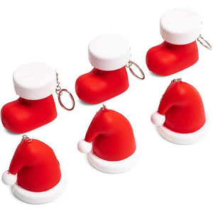 Squishy Christmas Keychains, Stocking Stuffers with Santa Boot and Hat (6 Pack)