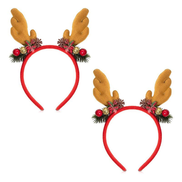 Christmas Headbands, Reindeer Antler Accessories for Holiday Parties (2 Pack)