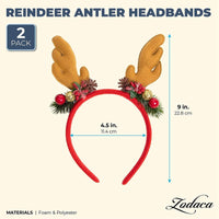 Christmas Headbands, Reindeer Antler Accessories for Holiday Parties (2 Pack)