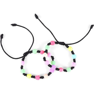 Adjustable Cord Bracelets, Mulitcolor Rose Beads (12 Pack)
