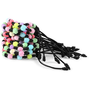 Adjustable Cord Bracelets, Mulitcolor Rose Beads (12 Pack)