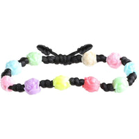 Adjustable Cord Bracelets, Mulitcolor Rose Beads (12 Pack)