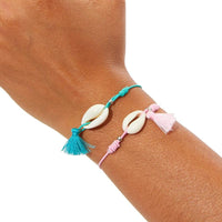Puka Natural Shell Bracelets with Adjustable Cord and Tassel (4 Pack)