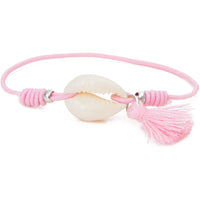 Puka Natural Shell Bracelets with Adjustable Cord and Tassel (4 Pack)
