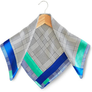 Womens Small Square Silk Satin Scarf, Grey Plaid, Bluegreen Stripes (21 x 21 In)