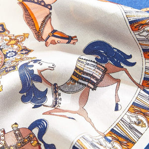 Womens Small Square Silk Satin Scarf in Equestrian Design (21 x 21 Inches)