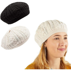 Zodaca Slouchy Beanie Hats for Women, Knit Beret Fashion Caps (Black, White, 2 Pack)