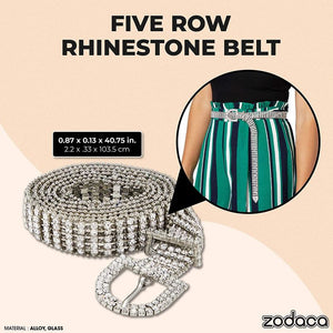 5 Row Rhinestone Belt for Women, Silver Chain Belt (40.75 Inches)
