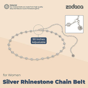 Silver Rhinestone Chain Belt for Women (50 Inches, Adjustable)