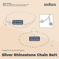 Silver Chain Belts for Women, Hearts and Multilayer (2 Sizes, 2 Pack)