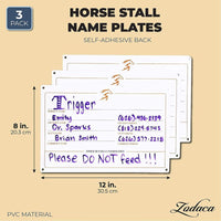 Horse Stall Name Plate, Dry Erase Sign (12 x 8 in, 3 Pack)
