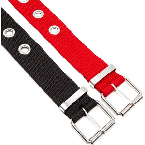 Grommet Belt for Women, Canvas, Black + Red (51 x 1.5 In, 2 Pack)