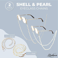 Eyeglass Accessories for Women, Pearl and Shell Chains (2 Pack)