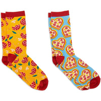 Pizza Crew Socks for Women, One Size (Yellow, Blue, 2 Pairs)