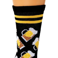 Beer Crew Socks for Women, Here for the Beer, One Size (Yellow, Black, 2 Pairs)