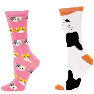 Cat Lovers Crew Socks for Women, Fun Gift Set (One Size, 2 Pairs)