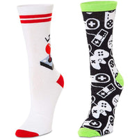 Video Game Lovers Crew Socks for Girls, Fun Gift Set (One Size, 2 Pairs)
