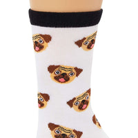 Pug Crew Socks for Women, One Size (Blue, White, 2 Pairs)