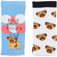 Pug Crew Socks for Women, One Size (Blue, White, 2 Pairs)