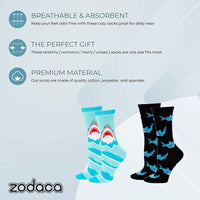 Shark Lovers Crew Socks for Men and Women, Novelty Sock Set (One Size, 2 Pairs)