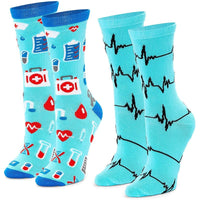 Crew Socks for Women, Nurse Appreciations Gifts, One Size (Blue, 2 Pairs)