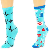 Crew Socks for Women, Nurse Appreciations Gifts, One Size (Blue, 2 Pairs)