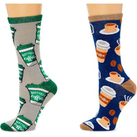 Coffee Crew Socks for Women, One Size (Grey, Blue, 2 Pairs)