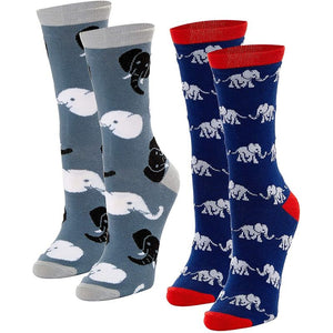 Elephant Lovers Crew Socks for Women, Fun Gift Set (One Size, 2 Pairs)