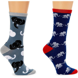 Elephant Lovers Crew Socks for Women, Fun Gift Set (One Size, 2 Pairs)