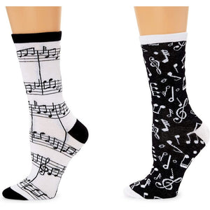Music Note Crew Socks for Women, Fun Sock Gift Set (One Size, 2 Pairs)