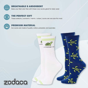 Turtle Crew Socks for Women, Fun Sock Gift Set (One Size, 2 Pairs)