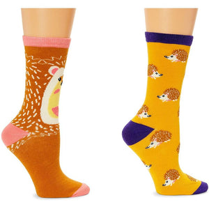 Hedgehog Crew Socks for Women, Fun Sock Gift Set (One Size, 2 Pairs)