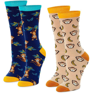 Monkey Crew Socks for Women, Fun Sock Gift Set (One Size, 2 Pairs)