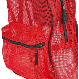 Red Mesh Backpack with Pockets, Medium Sized Backpack (13.8 x 17 x 5.5 In)